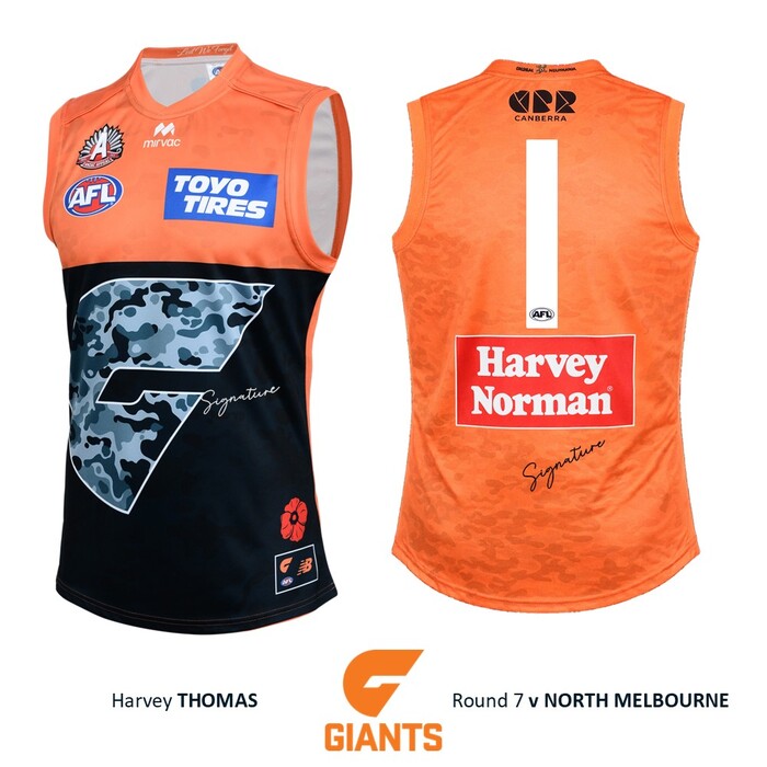 Photo of Harvey Thomas #1 GWS GIANTS Anzac Round Match-Worn Jumper