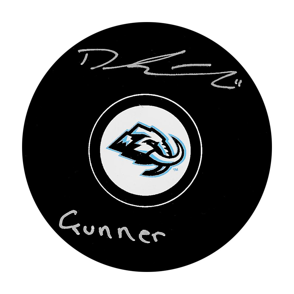 Dylan Guenther Autographed Utah Mammoth Puck w/GUNNER Inscription