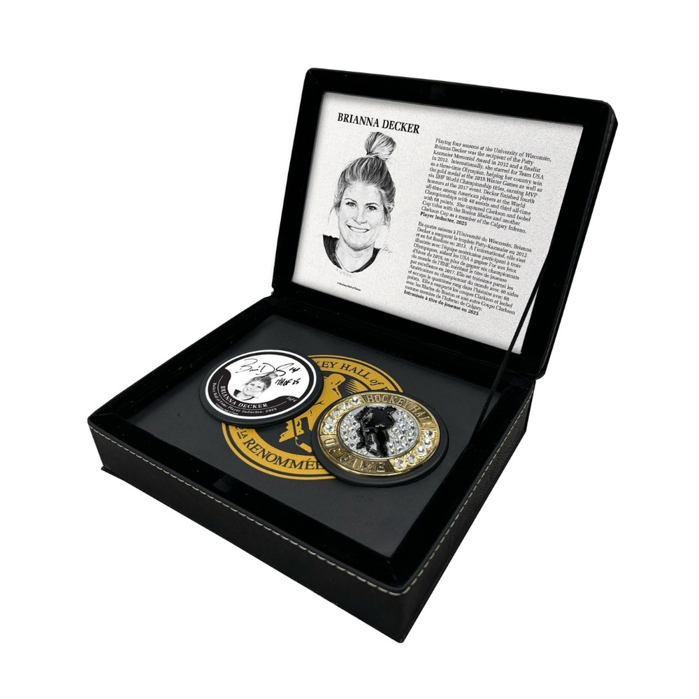 Brianna Decker Autographed Legends Line Honoured Member 2pc Puck Box - Limited Edition 4/4 LAST ONE AVAILABLE