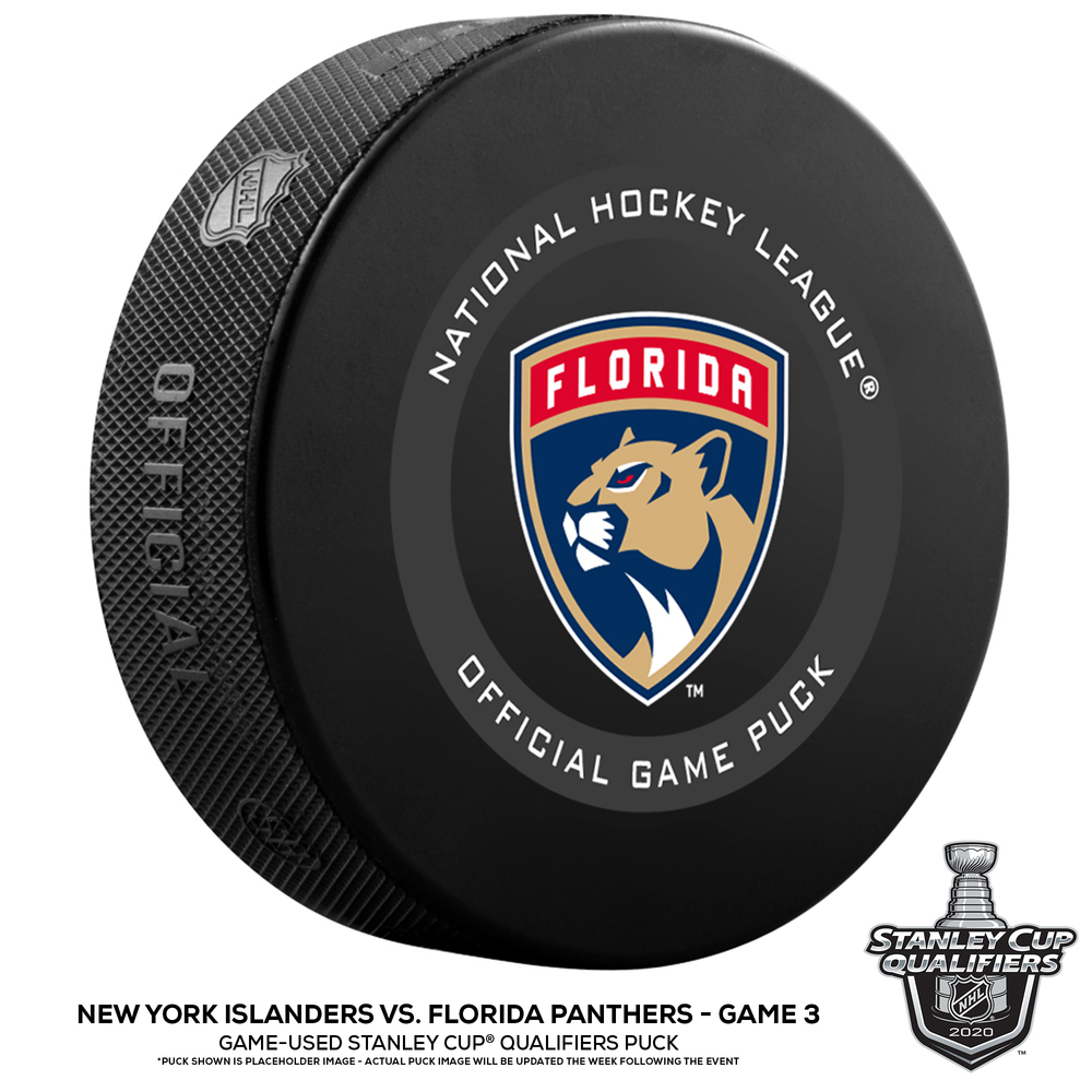 New York Islanders vs. Florida Panthers Game-Used Puck from Game 3 of the 2020 Qualifying Series on August 5, 2020