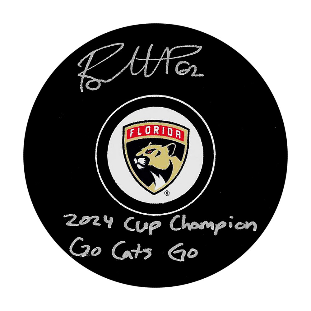 Brandon Montour Autographed Florida Panthers Puck w/2024 CUP CHAMPION & GO CATS GO Inscriptions