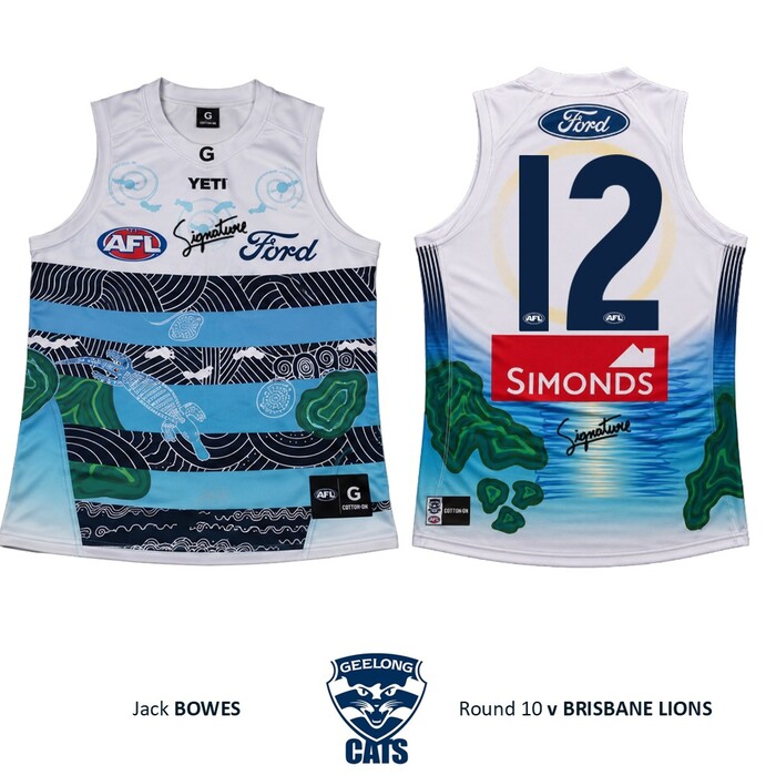 Photo of Jack Bowes #12 Geelong Cats 2026 First Nations Clash Guernsey