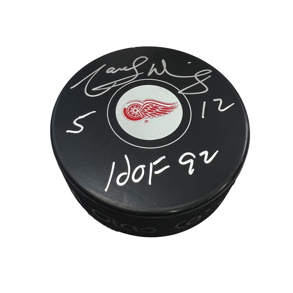 MARCEL DIONNE Signed Detroit Red Wings Puck - HOF 92