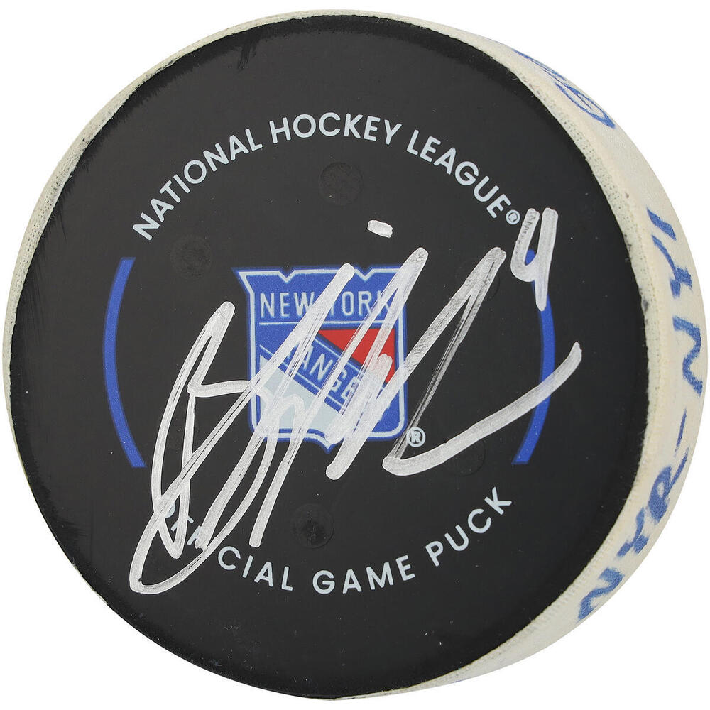 Braden Schneider New York Rangers Autographed Game-Used Puck vs. New York Islanders on April 13, 2024