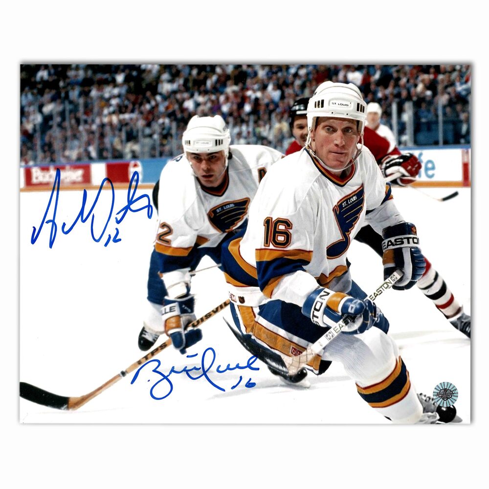 Brett Hull and Adam Oates Autographed St. Louis Blues Away 8x10 Photo