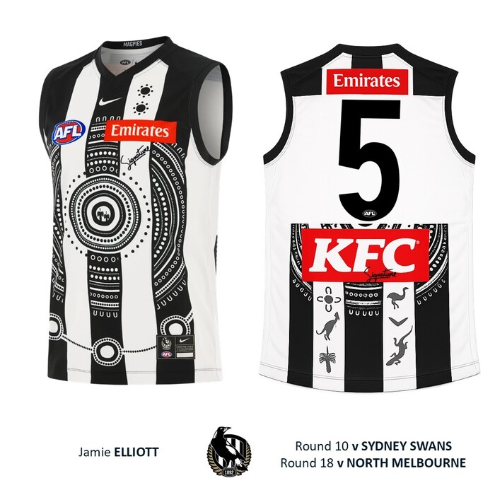 Photo of Jamie Elliott #5 Collingwood 2026 Indigenous Guernsey