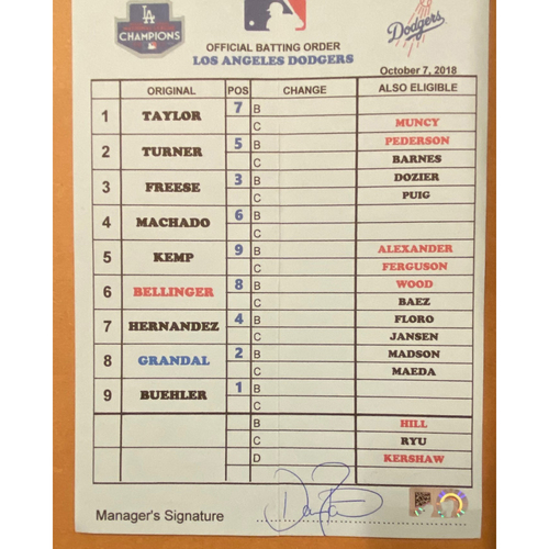 10/7/18 Coach's Batting Order Card - NLDS