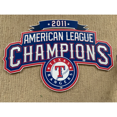 Texas Rangers 2011 American League Champions Signs Displayed In Weight Room of Home Clubhouse at Globe Life Park
