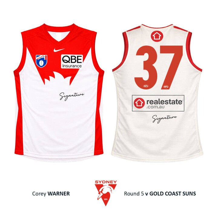Photo of Corey Warner #37 Sydney Swans 2026 Gather Round Guernsey
