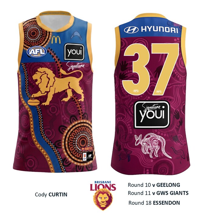 Photo of Cody Curtin #37 Brisbane Lions 2026 Indigenous Guernsey