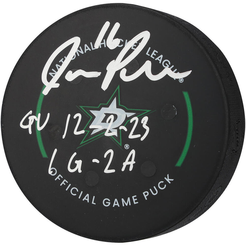 Joe Pavelski Dallas Stars Autographed Game-Used Puck vs. Tampa Bay Lightning on December 2, 2023 with Multiple Inscriptions