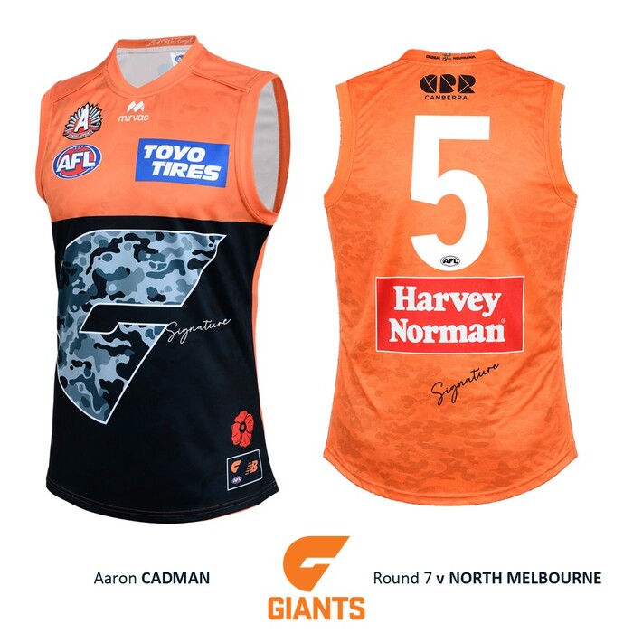 Photo of Aaron Cadman #5 GWS GIANTS Anzac Round Match-Worn Jumper