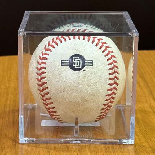 Photo of 4/27/2025 TB at SD Padres Sunday Logo Game-Used Baseball: (T2) Randy Vasquez to Junior Caminero (Foul Ball); MLB Authenticated