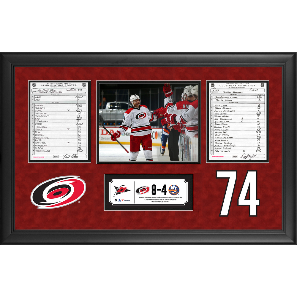 Carolina Hurricanes Framed Original Line-Up Cards From March 13, 2017 vs. New York Islanders - Jaccob Slavin's First Career Hat Trick