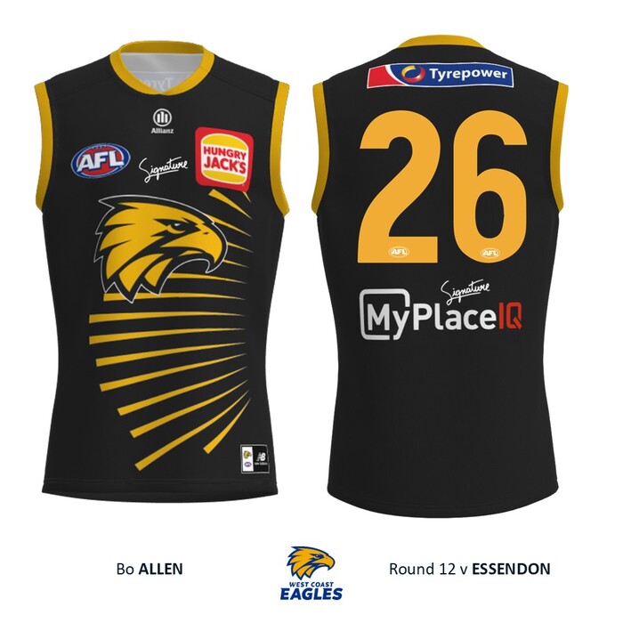 Photo of Bo Allan #26 West Coast Eagles 2026 WA Day Match-Worn Guernsey & Shorts
