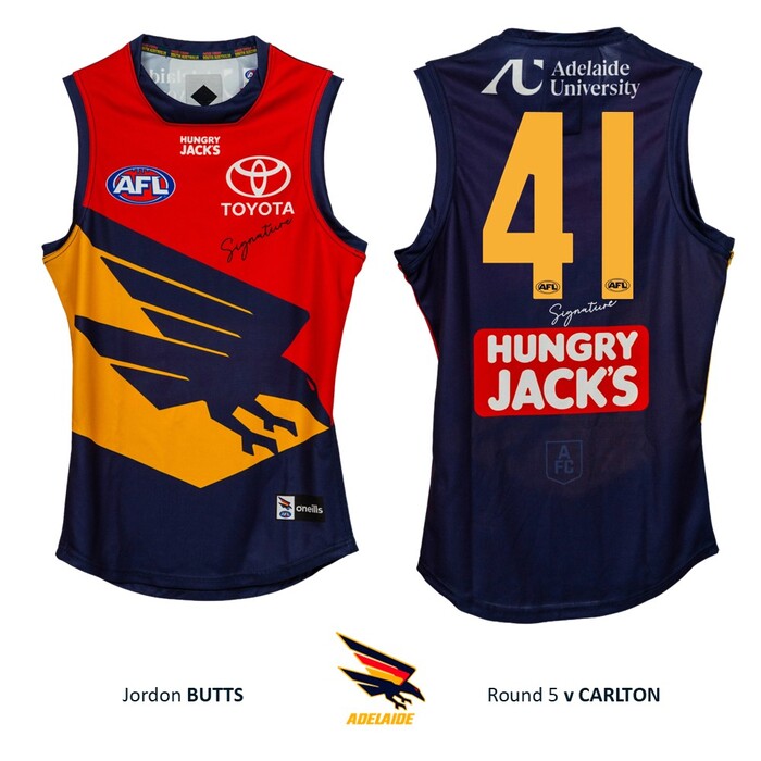 Photo of Jordon Butts #41 Adelaide Crows 2026 Gather Round Player-Issue Guernsey