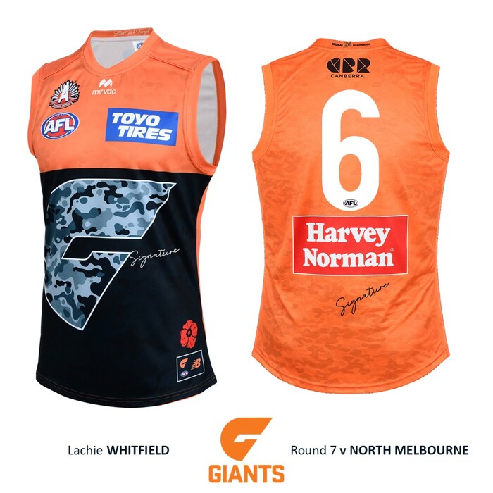 Photo of Lachie Whitfield #6 GWS GIANTS Anzac Round Match-Worn Jumper
