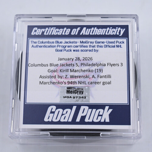 Image of Marchenko, Kirill - Columbus Blue Jackets - January 28, 2026 vs. Philadelphia Flyers (Blue Jackets' 25th Anniversary Logo)