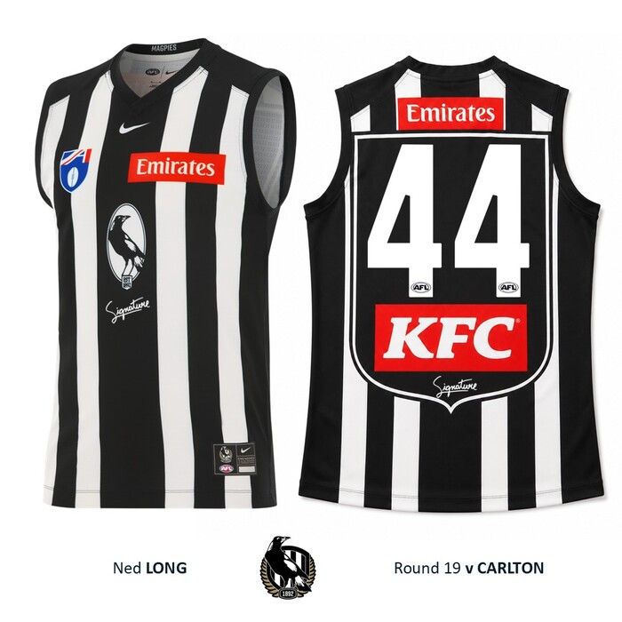 Photo of Ned Long #44 Collingwood 2026 Retro Match-Worn Guernsey
