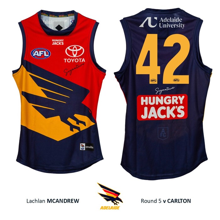 Photo of Lachlan McAndrew #42 Adelaide Crows 2026 Gather Round Match-Worn Guernsey