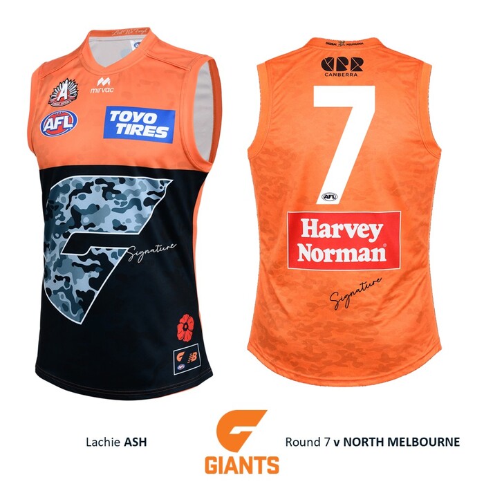 Photo of Lachie Ash #7 GWS GIANTS Anzac Round Match-Worn Jumper
