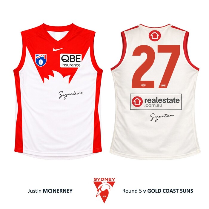 Photo of Justin McInerney #27 Sydney Swans 2026 Gather Round Guernsey