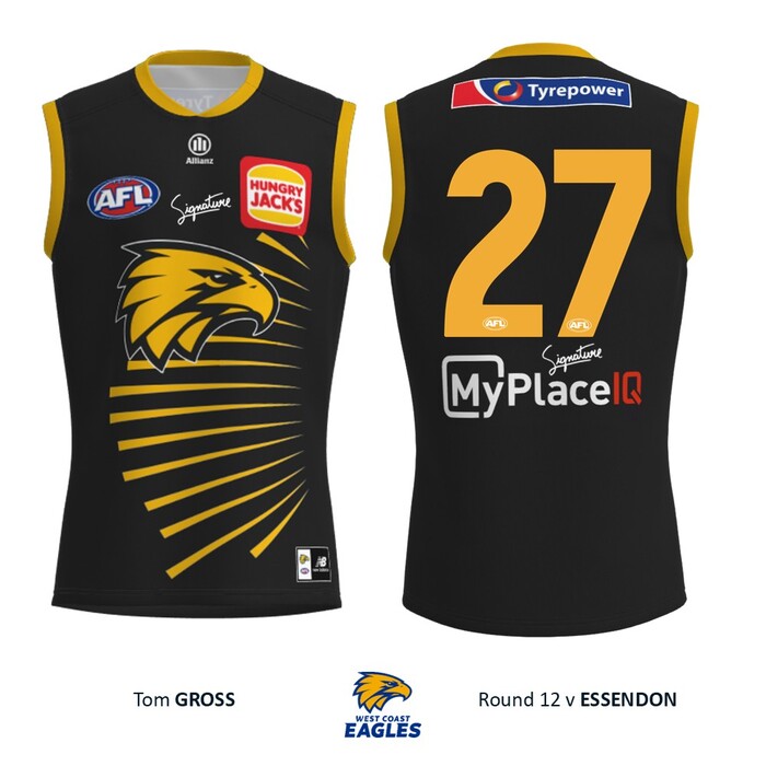 Photo of Tom Gross #27 West Coast Eagles 2026 WA Day Player-Issue Guernsey & Shorts