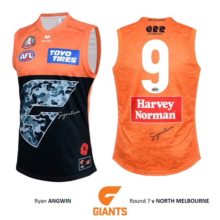 Photo of Ryan Angwin #9 GWS GIANTS Anzac Round Match-Worn Jumper