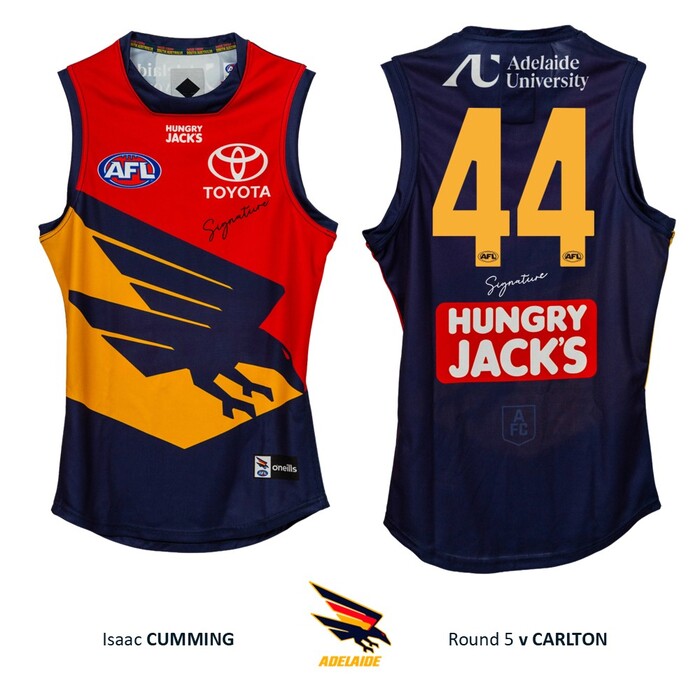 Photo of Isaac Cumming #44 Adelaide Crows 2026 Gather Round Match-Worn Guernsey