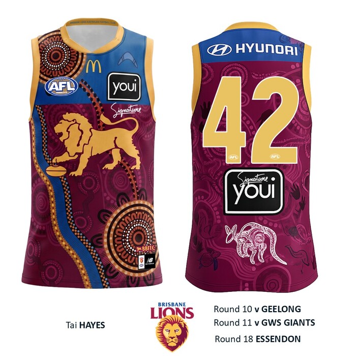 Photo of Tai Hayes #42 Brisbane Lions 2026 Indigenous Guernsey