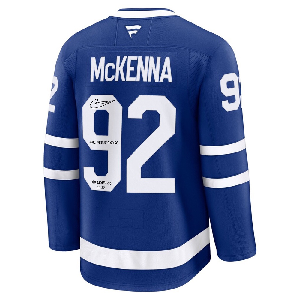 Gavin McKenna Toronto Maple Leafs Autographed Blue Fanatics Premium Jersey with Multiple Inscriptions - Limited Edition #1 of 25