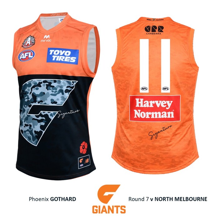 Photo of Phoenix Gothard #11 GWS GIANTS Anzac Round Match-Worn Jumper
