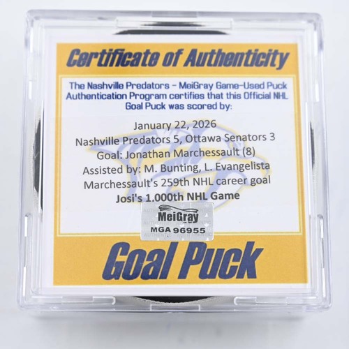 Image of Jonathan Marchessault - Nashville Predators - January 22, 2026 vs. Ottawa Senators (Predators Logo)