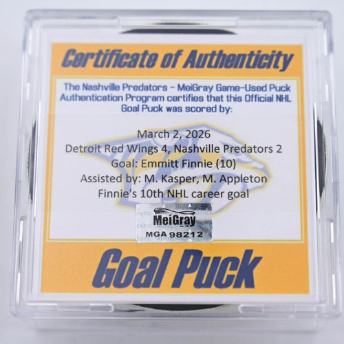Image of Finnie, Emmitt - Detroit Red Wings - March 2, 2026 at Nashville Predators (Predators Logo)