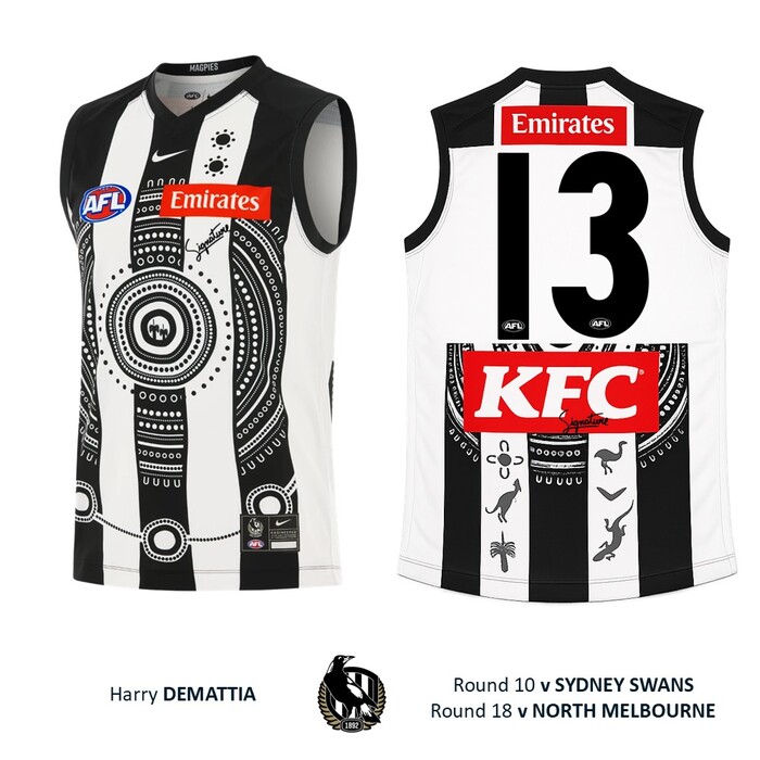 Photo of Harry DeMattia #13 Collingwood 2026 Indigenous Guernsey