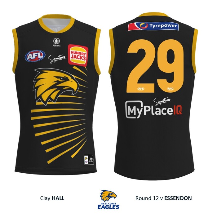 Photo of Clay Hall #29 West Coast Eagles 2026 WA Day Player-Issue Guernsey & Shorts