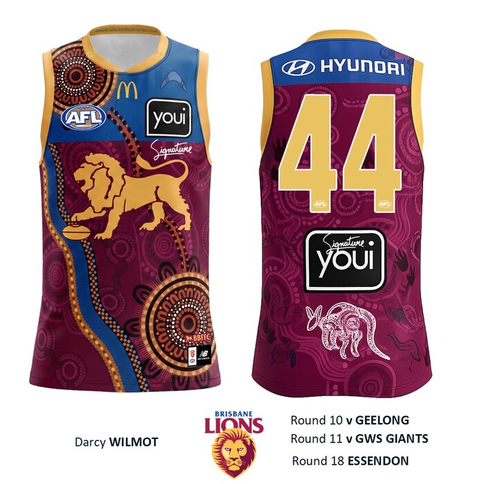 Photo of Darcy Wilmot #44 Brisbane Lions 2026 Indigenous Guernsey