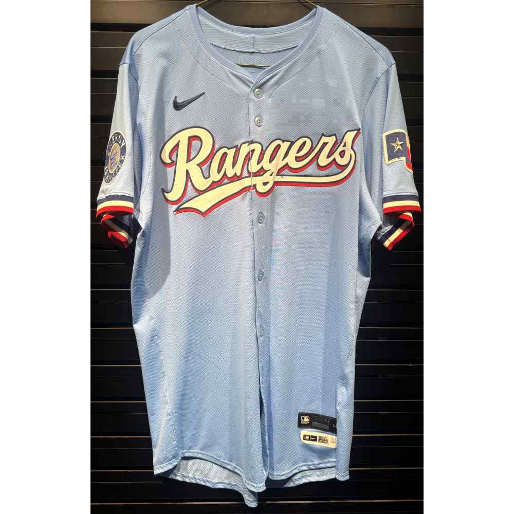 Evan Carter #32 Texas Rangers Game-Used 2025 Light Blue Alternate