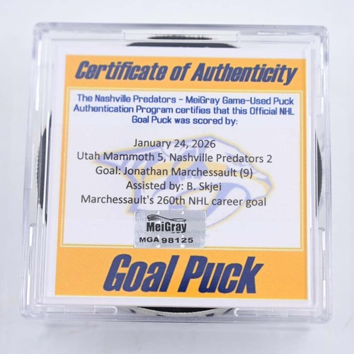 Image of Jonathan Marchessault - Nashville Predators - January 24, 2026 vs. Utah Mammoth (Predators Logo)