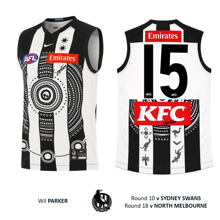 Photo of Wil Parker #15 Collingwood 2026 Indigenous Match-Worn Guernsey (Round 10)