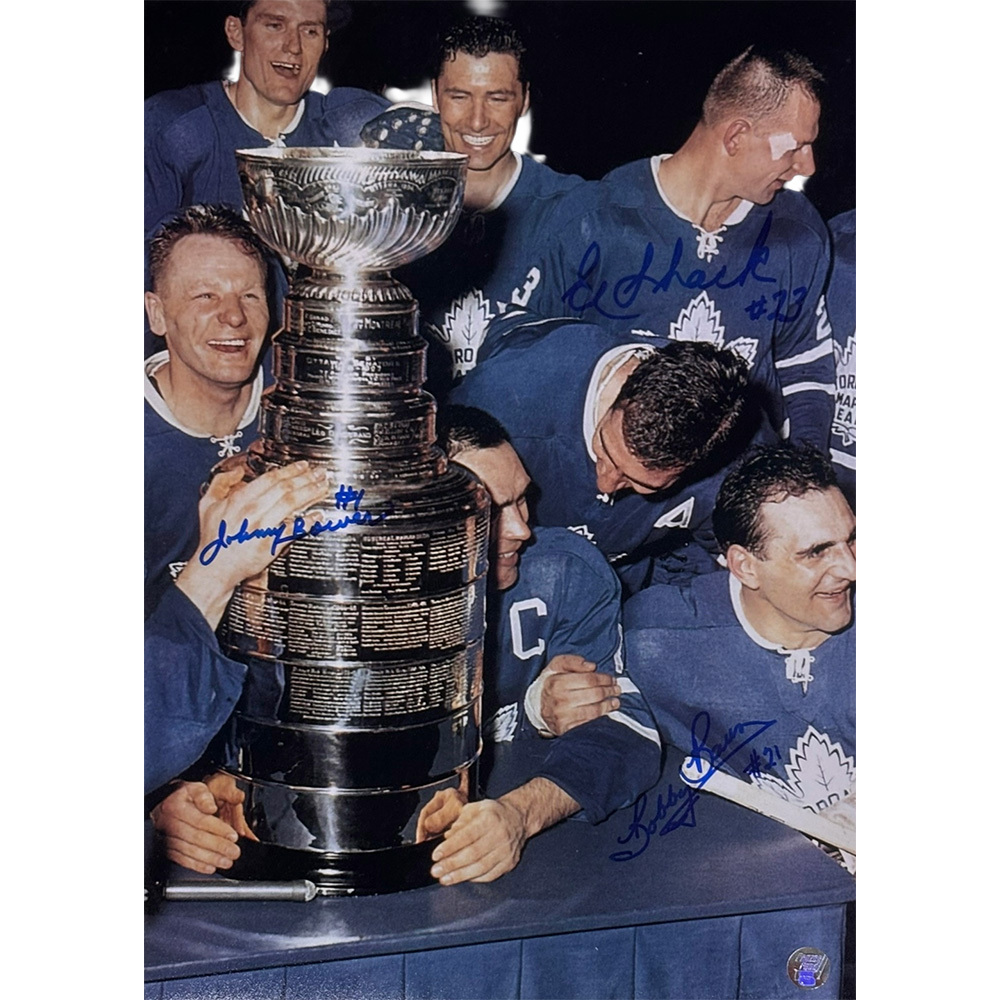 Johnny Bower, Bobby Baun & Ed Shack Autographed Toronto Maple Leafs 1964 Stanley Cup 11X14 Photo