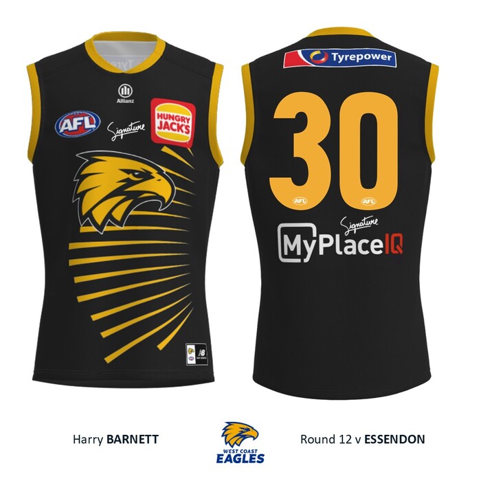 Photo of Harry Barnett #30 West Coast Eagles 2026 WA Day Player-Issue Guernsey & Shorts