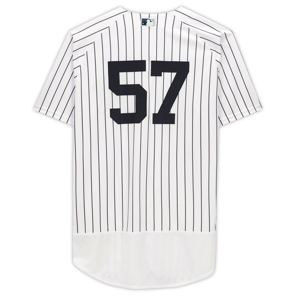 Chad Green New York Yankees GameUsed 57 White Pinstripe Jersey vs. Boston Red Sox on April 8