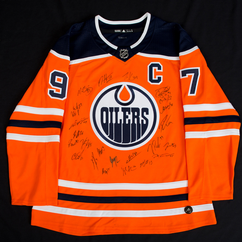 2017-18 Edmonton Oilers Team Signed Orange Oilers Adidas Pro