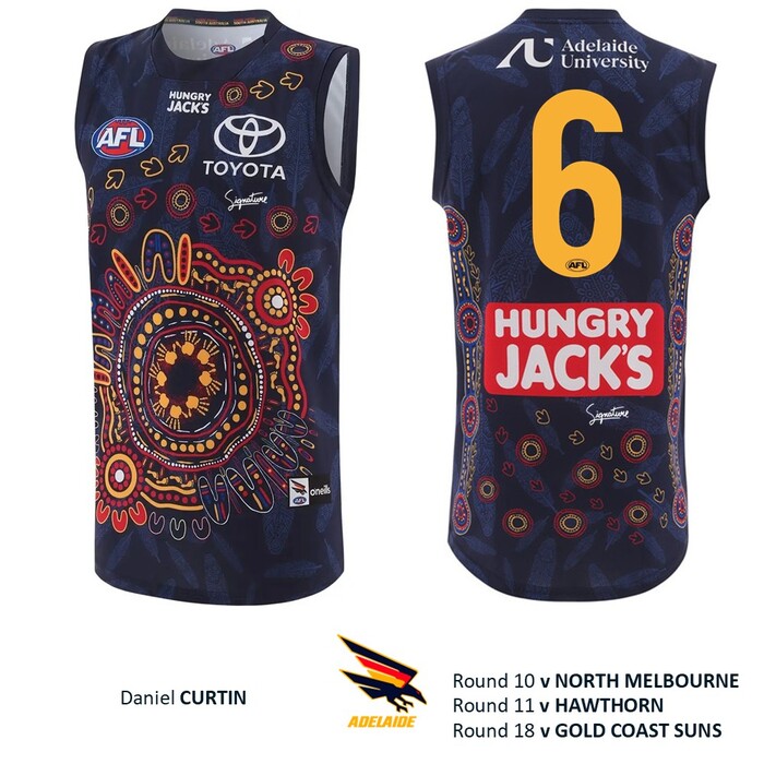Photo of Daniel Curtin #6 Adelaide Crows 2026 First Nations Guernsey