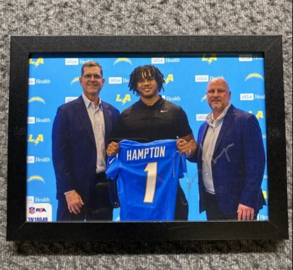 NFL - Chargers Omarion Hampton Signed And Framed 4x6 Draft Photo
