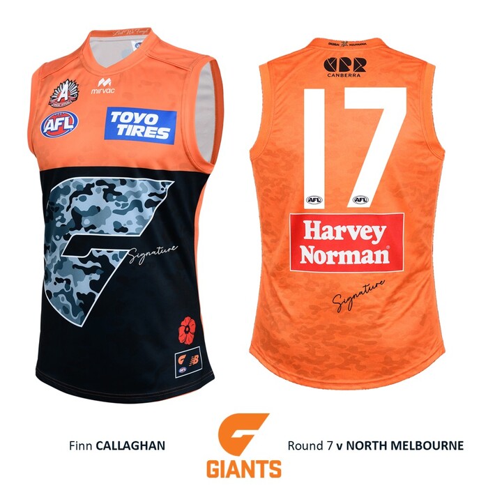 Photo of Finn Callaghan #17 GWS GIANTS Anzac Round Match-Worn Jumper