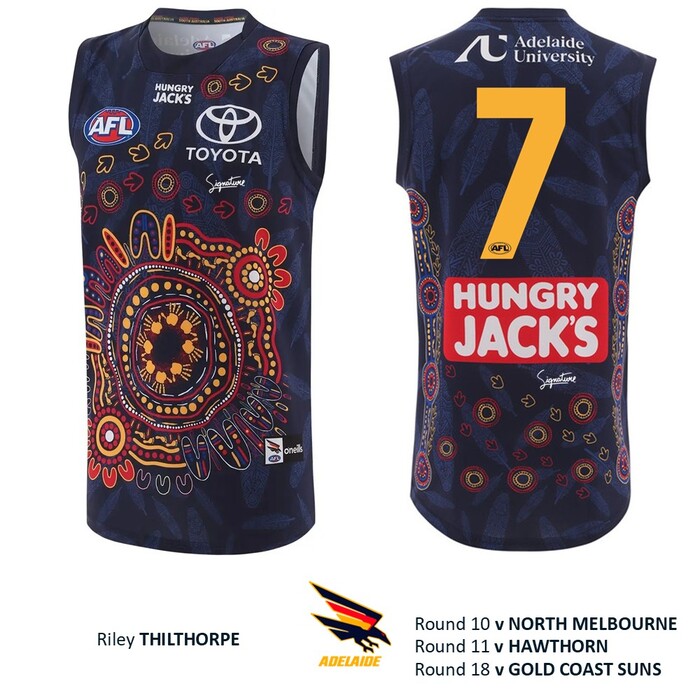 Photo of Riley Thilthorpe #7 Adelaide Crows 2026 First Nations Match-Worn Guernsey
