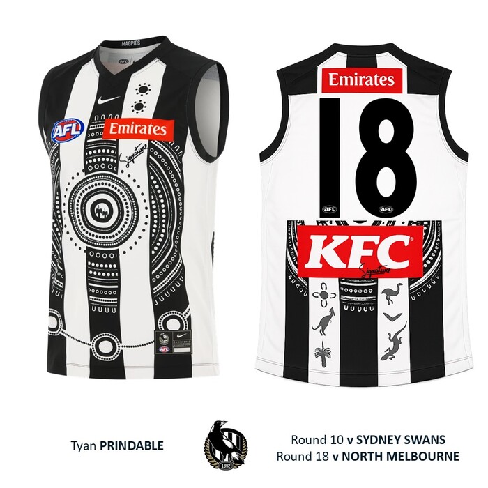 Photo of Tyan Prindable #18 Collingwood 2026 Indigenous Player-Issue Guernsey