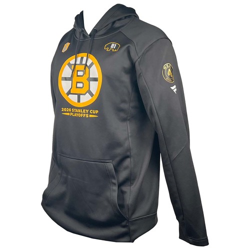 Photo of Team-Issued 2026 Playoffs Player-Worn Fanatics Bruins Hoodie - Michael Eyssimont